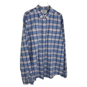 Nautica Men's Button Up Shirt Long Sleeve Peach & Blue Plaid Sea Voyage Size XL